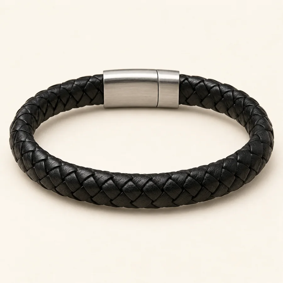 Pulsera de cuero negro · Hombre