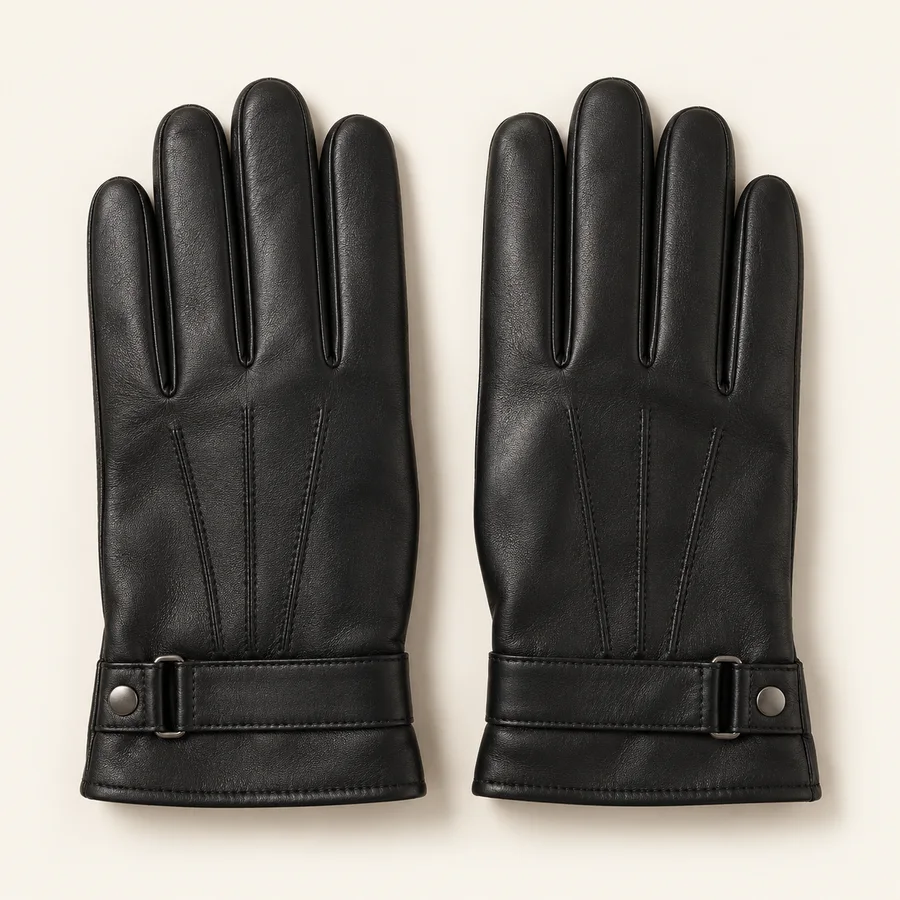 Guantes de cuero negro · Hombre