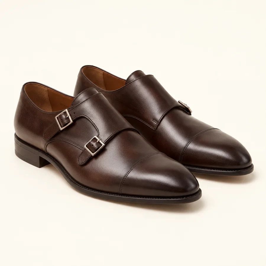 Zapatos de doble hebilla marrón oscuro · Hombre