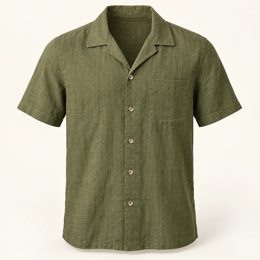 Camisa de manga corta verde oliva · Hombre