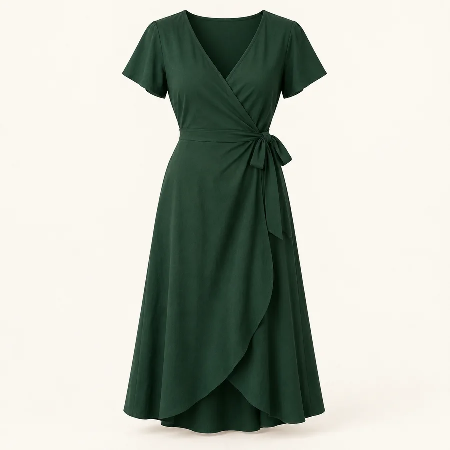 Vestido cruzado verde bosque · Mujer