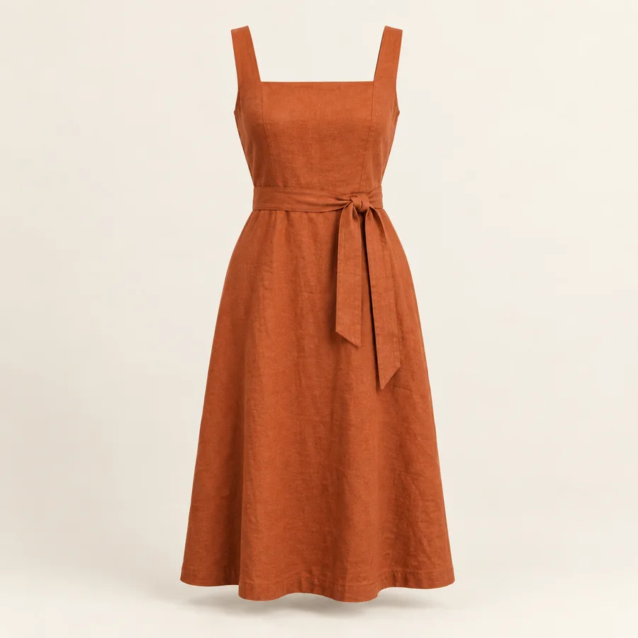 Vestido midi de lino óxido · Mujer