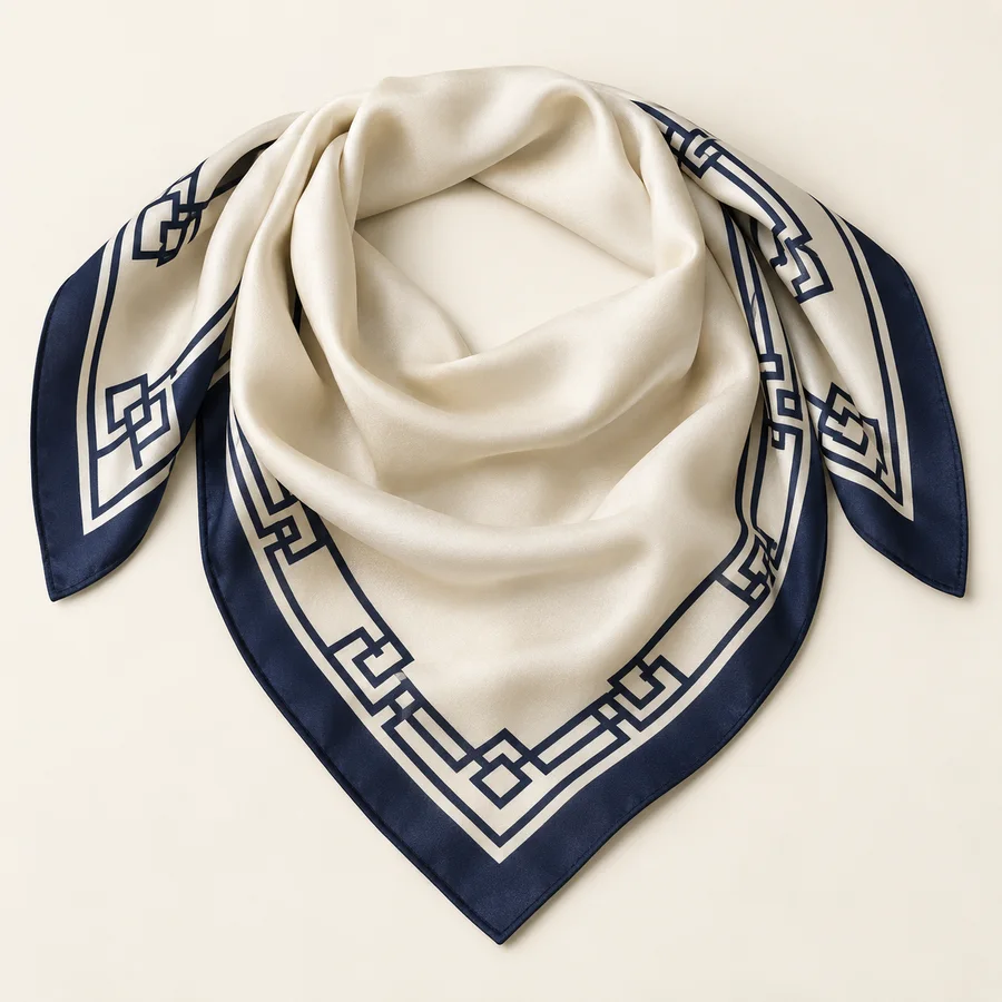 Pañuelo de seda azul y crema · Mujer