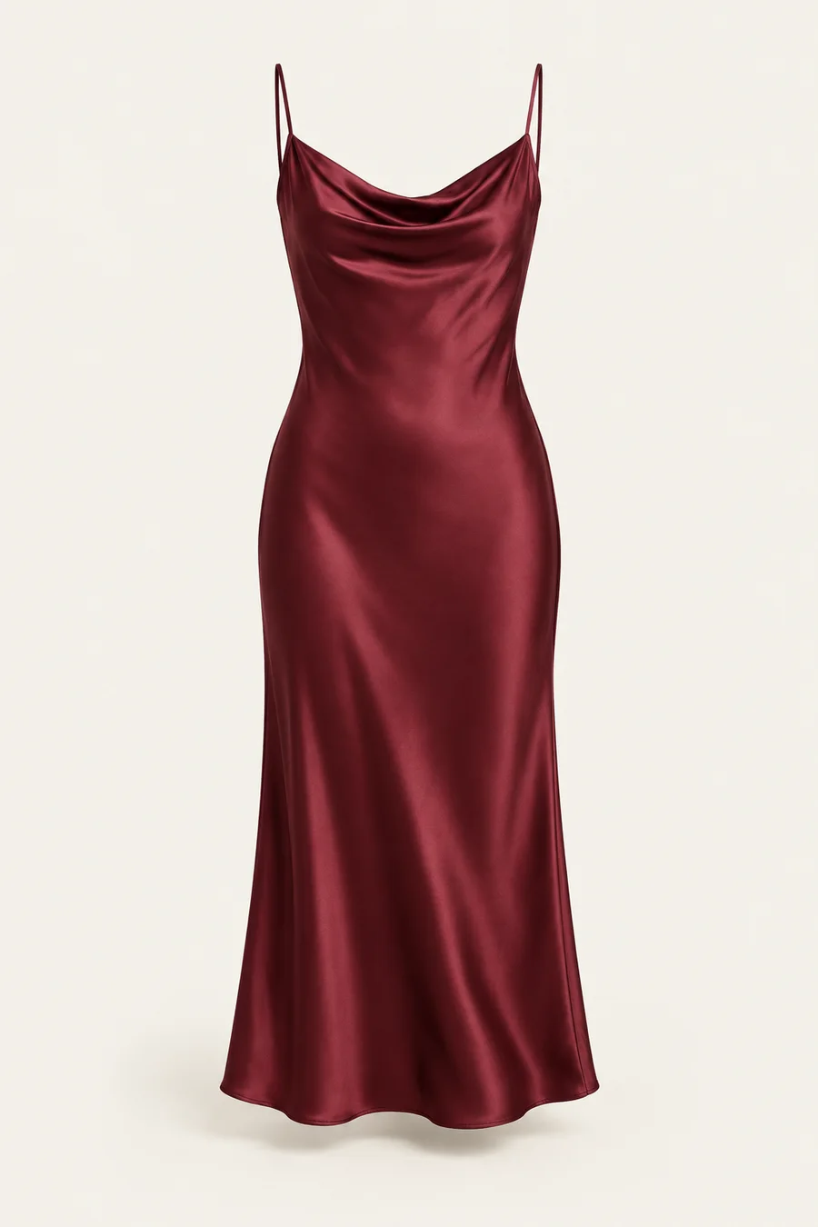 Vestido satinado burdeos · Mujer