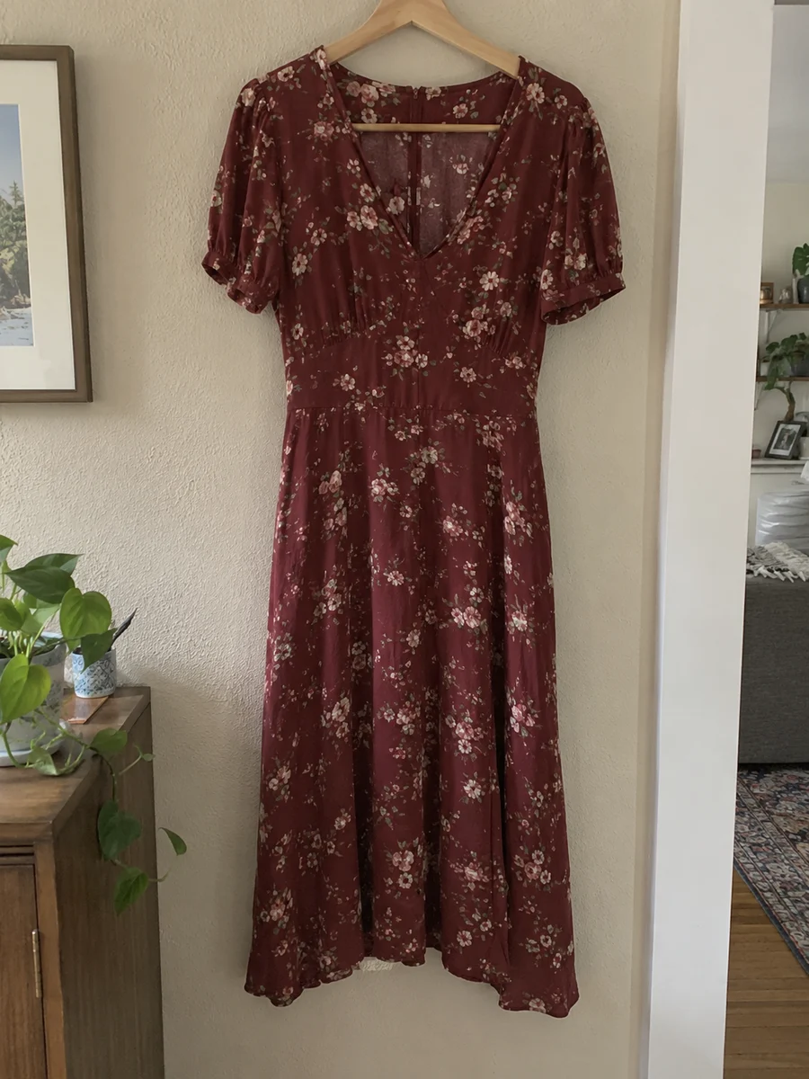 Burgundy floral midi dress